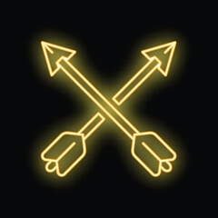 Neon sign showing two crossed arrows forming an x, a concept evoking friendship, union or agreement