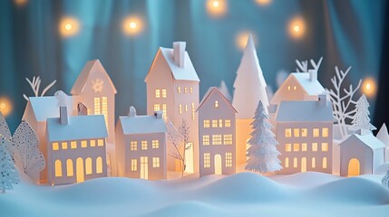 Fototapeta premium Create a cozy winter village scene with paper crafts