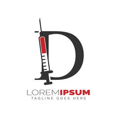 Letter D Injection Logo Design. Alphabet D Syringe icon illustration