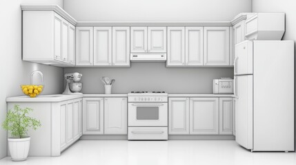 Fototapeta premium Modern White Kitchen Design Cabinets Appliances Interior