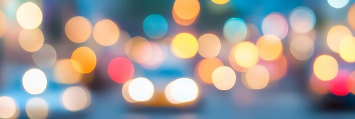 Obraz premium Colorful Bokeh Of City Lights At Night. Defocused Blurred Urban Traffic Lights At Dusk.