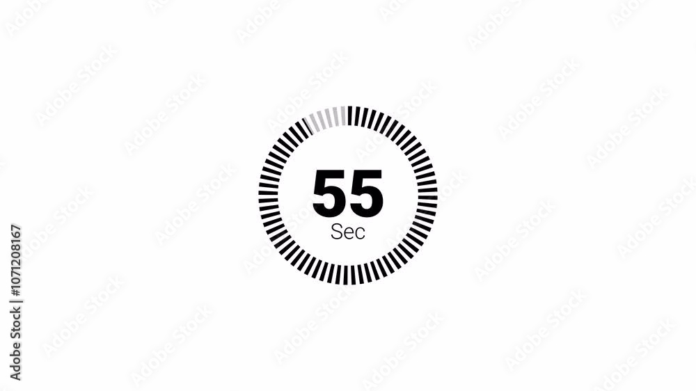 Wall mural circle countdown timer one minute animation from 60 to 0 seconds on transparent background with alph