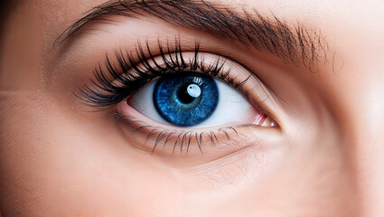 Obraz premium 青い瞳のクローズアップが美しい輝きと感情の深さを感じさせる神秘的な構図。生成AI