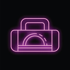 Glowing neon icon of a toolbox, radiating pink light against a dark backdrop