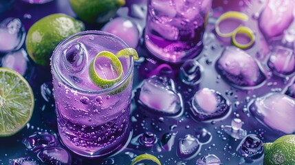 Vibrant Indulgence: Purple Cocktail with Ice and Lime Isolated for a Perfect Sip