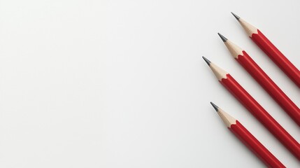 Four red pencils arranged diagonally on a white background.