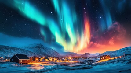 Aurora's Embrace: Nordic Village Serenity