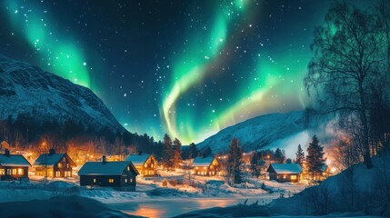 Aurora's Embrace: Nordic Village Serenity