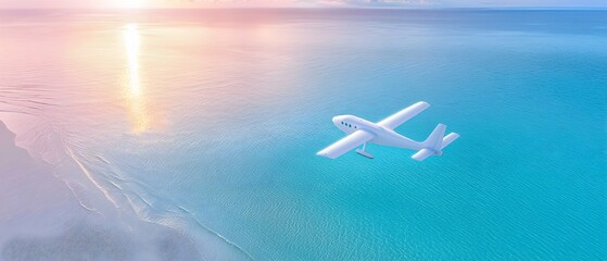 A white plane flying over the ocean