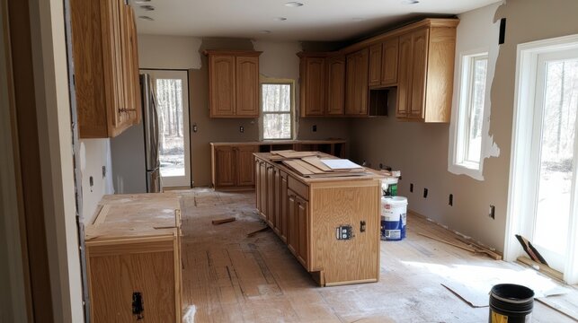 Home renovation project in progress: kitchen remodeling and interior transformation