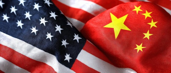 Fototapeta premium Flags of USA and China side by side, symbolizing international relations