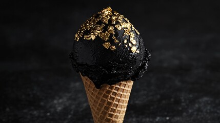 Black Ice Cream Cone with Gold Flakes