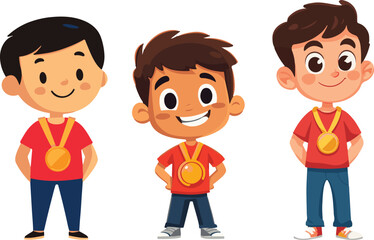 Editorial Vector of A Boy Wearing Golden Medal for Educational Purpose
