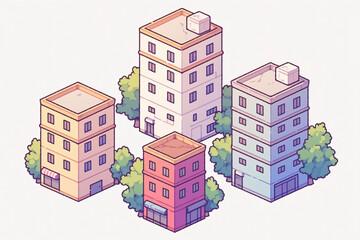 Isometric Cityscape Illustration: Colorful Apartment Buildings