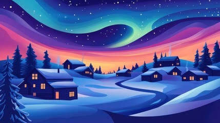 Aurora's Embrace: Nordic Village Serenity