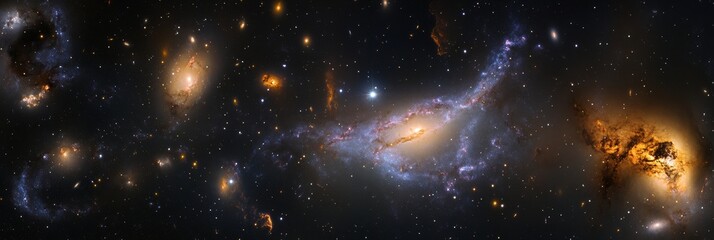 A breathtaking galaxy with colorful dust clouds and bright stars spiraling in a deep, dark sky