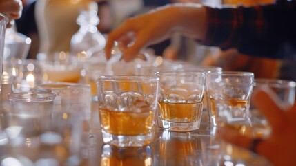 Guests participate in a blind taste test sampling different variations of the nonalcoholic spirits and voting for their favorite.