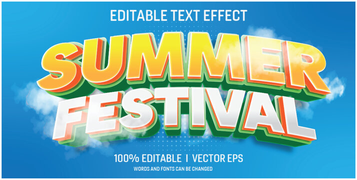 editable summer festival vector 3d text effect with modern style design