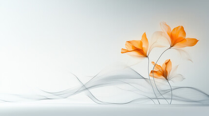 Delicate orange flowers with flowing lines create serene atmosphere. soft hues and gentle curves evoke sense of tranquility and beauty in this abstract composition