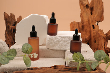 Natural Skincare Bottles on an Earthy Minimalist Background