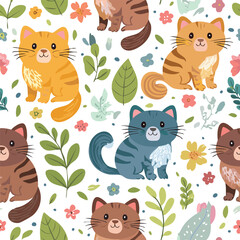 Obraz premium Cute cat hand drawn seamless pattern