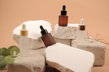 Natural Skincare Bottles on an Earthy Minimalist Background