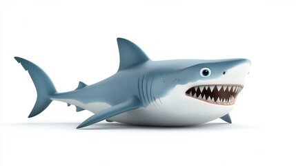 Obraz premium Jovial cartoon shark displaying playful expression, showcasing its sharp teeth and vibrant colors. This whimsical character is perfect for children themes and fun designs