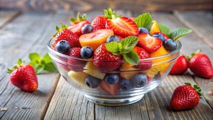 A bright and colorful fruit cocktail bowl with juicy strawberries , strawberry, fruit cocktail, healthy, fresh