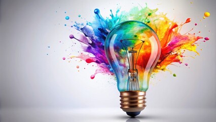 Colorful lightbulb made from splashes of paint on white background, artistic, creativity, vibrant