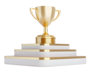 Golden cup  on a podium isolated on transparent background
