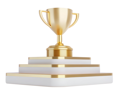 Golden cup  on a podium isolated on transparent background
