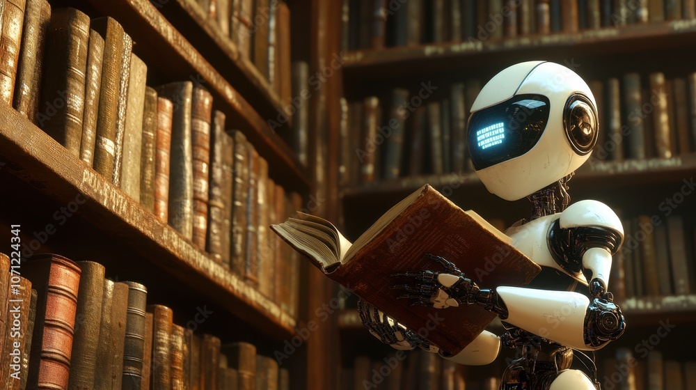 Poster robot reading in a library setting