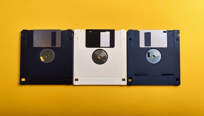 Obraz premium Old floppy disks for computer on yellow background
