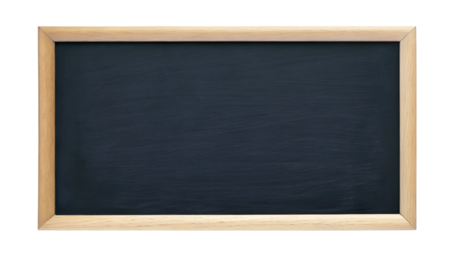 blank black chalkboard with wooden frame isolated on transparent background
