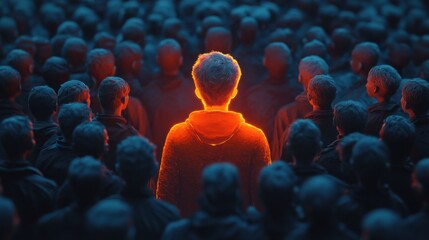 Obraz premium Bright Figure Among Shadows in Crowd