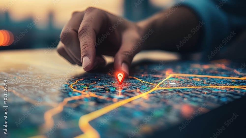 Poster pinpointing location on digital map with user interaction