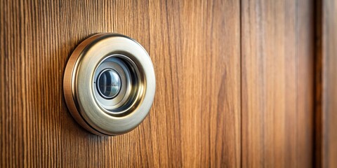 Fototapeta premium Close-up of a peephole in a door, security, privacy, entrance, home, safety, surveillance, spy, peek, peeking, view