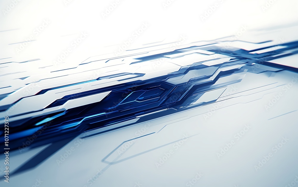 Aufkleber A futuristic abstract design featuring dynamic blue lines and patterns on a light background, suggesting technology and movement.