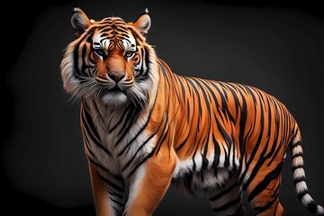 Obraz premium Mid-body portrait of a powerful tiger with a dramatic gray and black background