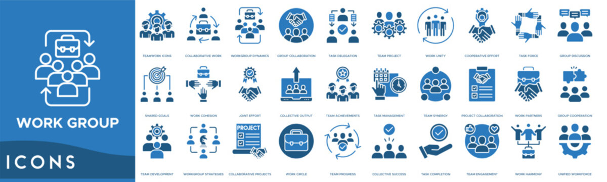 Work Group icon. Teamwork, Collaborative Work, Workgroup Dynamics, Group Collaboration and Task Delegation