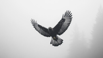 Obraz premium Hawk Soaring Through the Mist