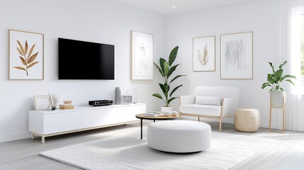 Living room with a gallery wall of framed artwork, adding personality and style to the space.