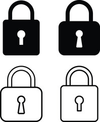 Lock icon set isolated on white background. Locked black line icon collection. Security symbol flat design. 