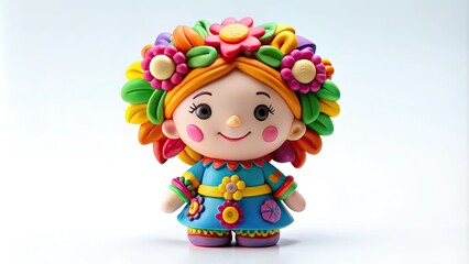 Cheerful 3D Cartoon Clay Figurine with Vibrant Colors on White Background &acirc;&euro;&ldquo; Playful Artistic Style for Stock Photography