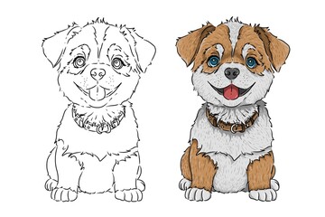 Cute little dog picture. Cute little dog sketch. Can be used as a book illustration. Cute little dog coloring book with pictures