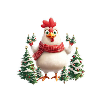 Funny Christmas Chicken with Christmas Trees