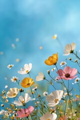 Naklejka premium Wildflowers in pastel shades covering a meadow