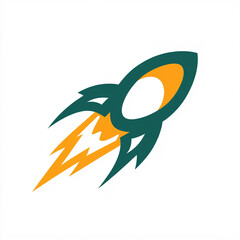 A simple, stylized rocket icon launching with vibrant colors, symbolizing innovation, speed, and exploration.