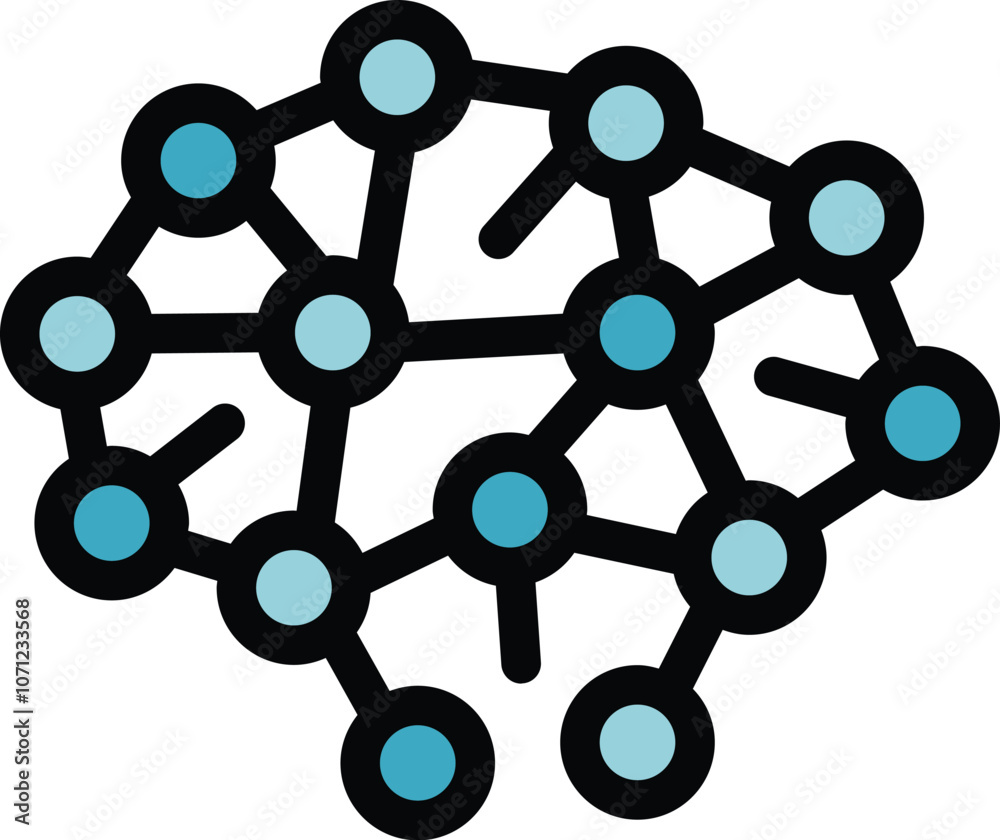 Poster simple icon of a brain with connected nodes symbolizing a neural network processing information