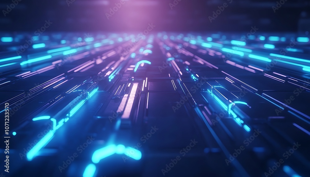 Aufkleber A futuristic abstract view featuring glowing blue lines extending into the distance, creating a sense of depth and technological advancement.